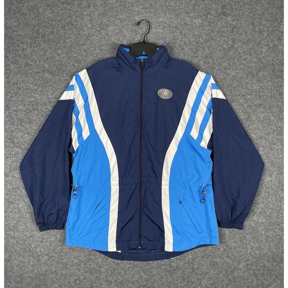 Vintage Adidas Windbreaker Jacket Mens M Blue Tricot Firebird Tennis Hooded